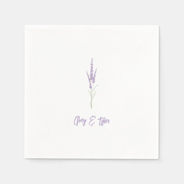 Simple Rustic Lavender Personalized Wedding Napkin (Front)
