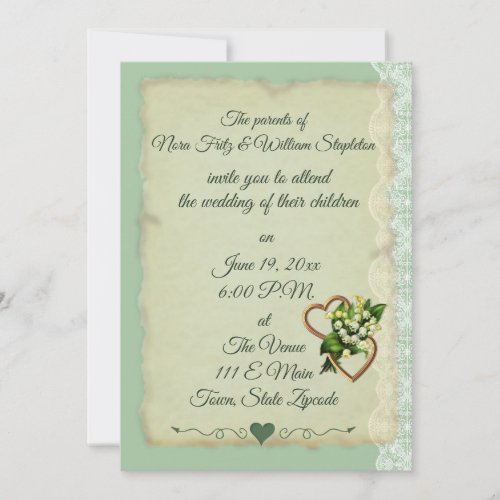 Simple Rustic Light Teal Lily of Valley Hearts Announcement