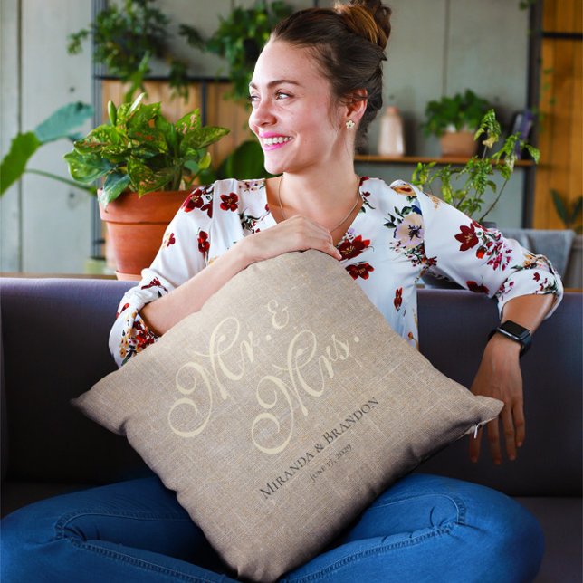 Simple Rustic Linen Cotton Fabric Country Wedding Throw Pillow (Creator Uploaded)