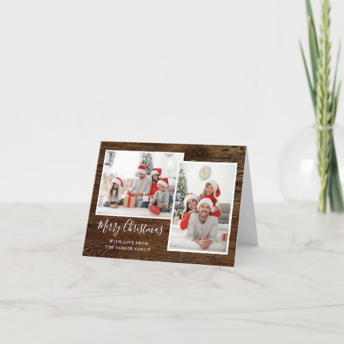 Simple Rustic Look Two Photo Merry Christmas Holiday Card