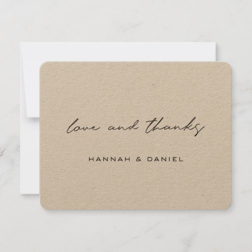 Simple Rustic Love and Thanks Brown Kraft Wedding Thank You Card