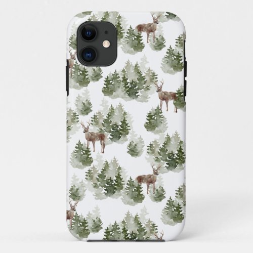 Simple Rustic Modern Winter Forest Pattern iPhone 11 Case