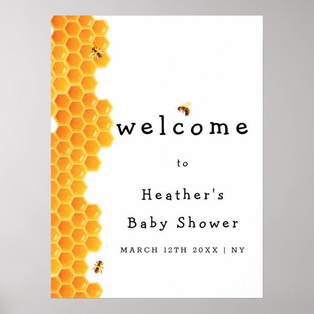 Simple Rustic Mommy to Bee Baby Shower Welcome  Poster (Front)
