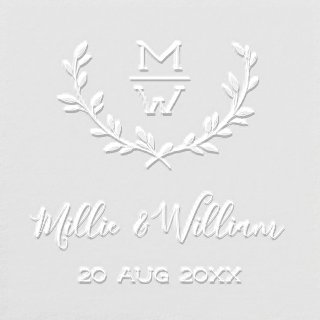 Simple Rustic Monogram Wreath Custom Wedding Embosser (Design)