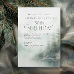 Simple Rustic Mountain Lake 50th Birthday Invitation<br><div class="desc">With natural rustic beauty and charm, this 50th Birthday invitation is a perfect choice for celebrations in the natural beauty of a mountain lake location.  Featuring a soft watercolor pine forest reflected in tranquil waters beneath a misty mountain backdrop, this design celebrates mountain lake life and a special celebration to...</div>