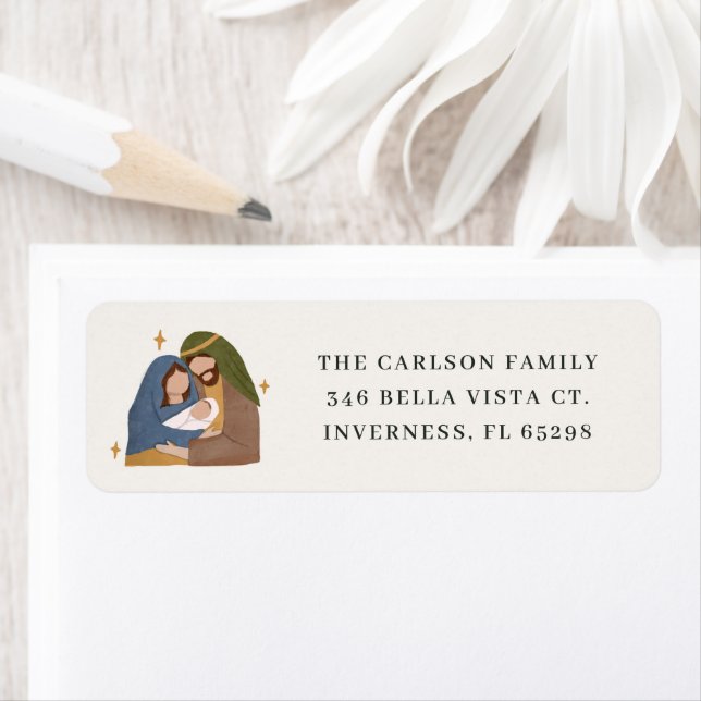 Simple Rustic Nativity Christmas Return Address Label (Insitu)