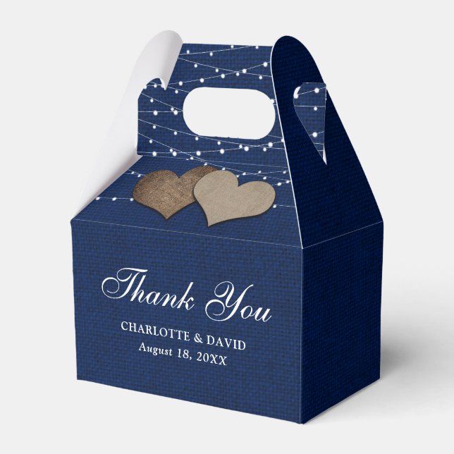 Simple Rustic Navy Blue Burlap Wedding Favor Box (Front Side)