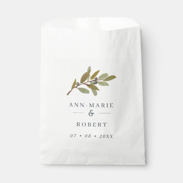 Simple Rustic Olive Branch Wedding Names Favor Bag (Front)