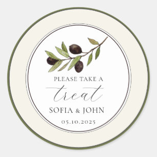 Simple Rustic Olive Branch Wedding Treat Classic Round Sticker