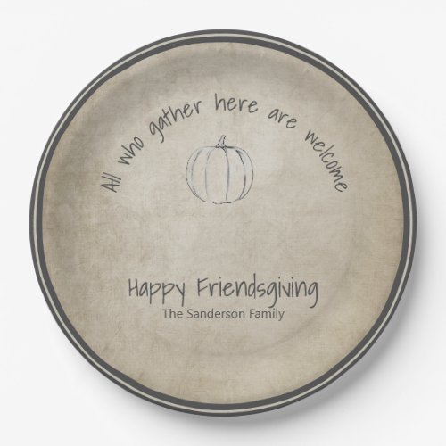 Simple Rustic pumpkin  Friendsgiving Handwritten Paper Plates