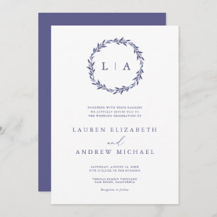 Simple Rustic Purple Modern Greenery Wedding Invitation