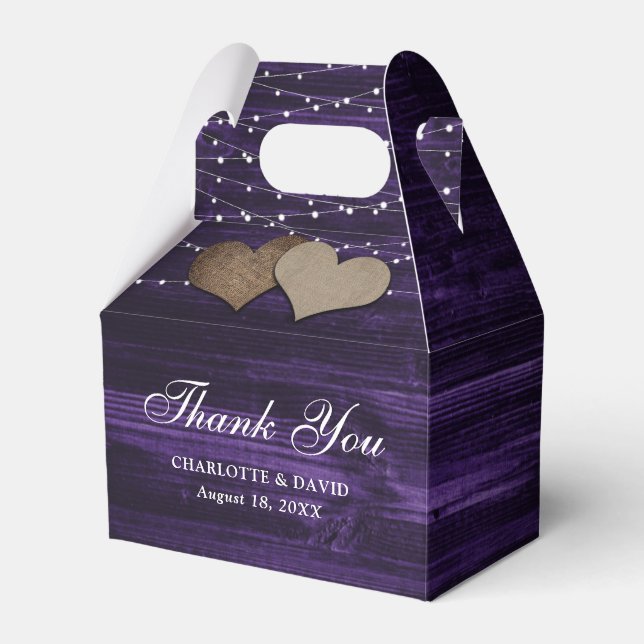 Simple Rustic Purple Wood Wedding Favor Box (Front Side)