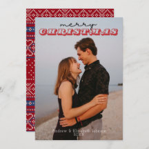 Simple Rustic Red & Blue 1 Photo Christmas Card