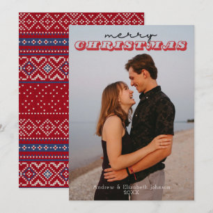Simple Rustic Red & Blue 1 Photo Christmas Card