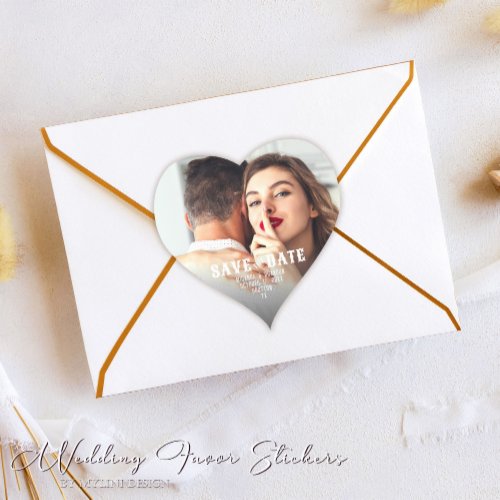 Simple Rustic Save the Date Photo Wedding Favor Heart Sticker