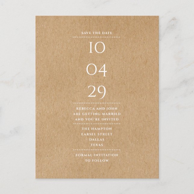 Simple Rustic Save the Date Wedding Announcement Postcard (Front)