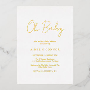 Simple Rustic Script Elegant Baby Shower Gold Foil Invitation