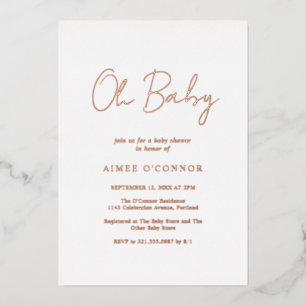Simple Rustic Script Elegant Baby Shower Rose Gold Foil Invitation
