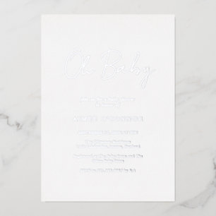 Simple Rustic Script Elegant Baby Shower Silver Foil Invitation