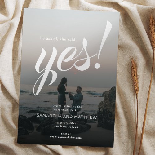 Simple Rustic She Said Yes Photo Engagement Party  Invitation