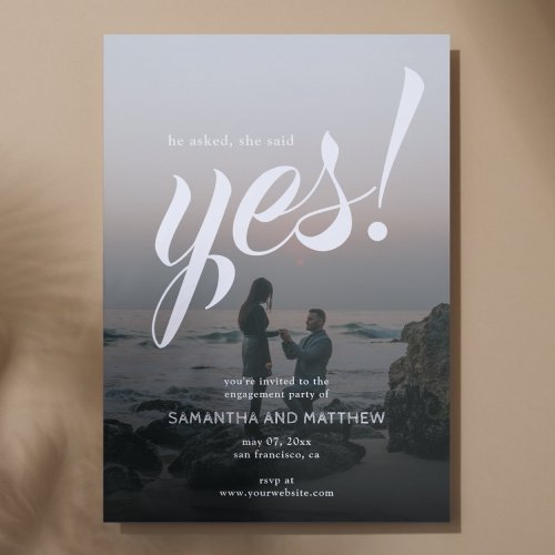 Simple Rustic She Said Yes Photo Engagement Party  Invitation