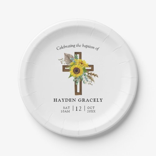 Simple Rustic Sunflower Wooden Cross Baptism