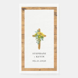 Simple Rustic Sunflower Wooden Cross Wedding Paper Guest Towels