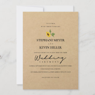 Simple Rustic Sunflowers Kraft Paper Photo Wedding Invitation