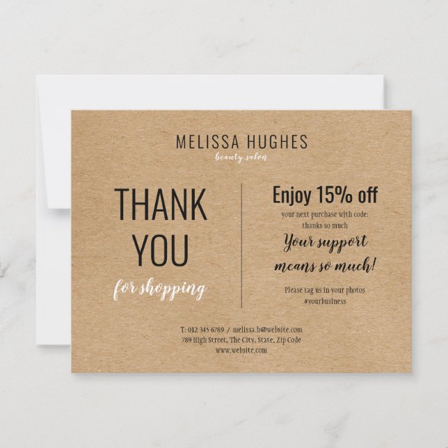 Simple Rustic Thank You For Shopping Discount Card (Front)