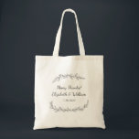 Simple Rustic Wedding Botanical Vine Thank You Tote Bag<br><div class="desc">Surprise your guests or Bridal Party with this tote bag featuring a simple rustic hand-drawn vine and three lines of custom text. Add your greeting, bride and groom's names, wedding date or whatever text you like. Add snacks and other items to the tote to create a wedding welcome bag or...</div>