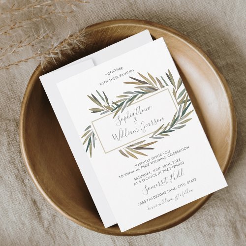 Simple Rustic Wedding Botanical Watercolor Herb Invitation
