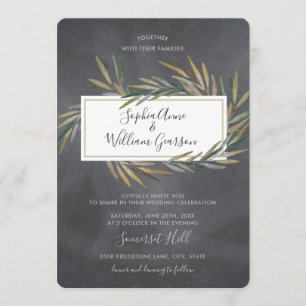Simple Rustic Wedding Chalkboard & Watercolor Herb Invitation