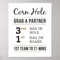 Simple Rustic Wedding Corn Hole Rules 8x10 Sign
