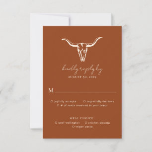 Simple Rustic Wedding Cow Skull Rust Wedding RSVP  Card