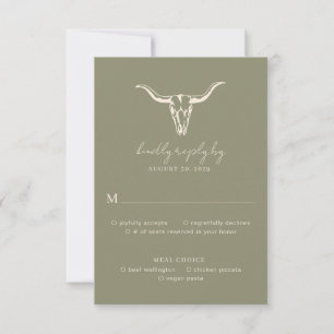 Simple Rustic Wedding Cow Skull Rust Wedding RSVP  Card
