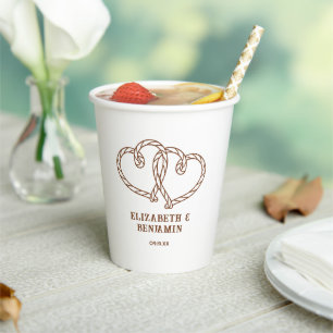 Simple Rustic Western Rope Hearts Wedding Paper Cups