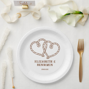 Simple Rustic Western Rope Hearts Wedding Paper Plates