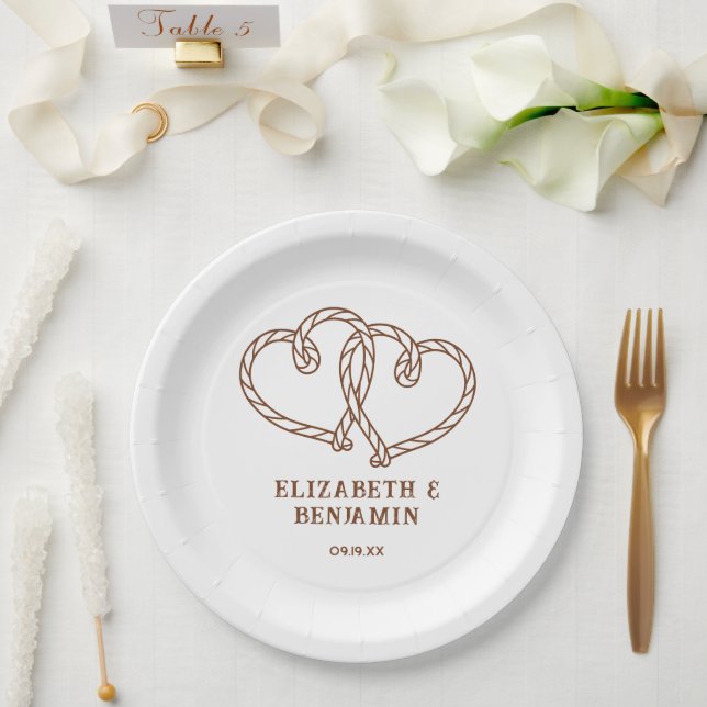Simple Rustic Western Rope Hearts Wedding  Paper Plates (Wedding)