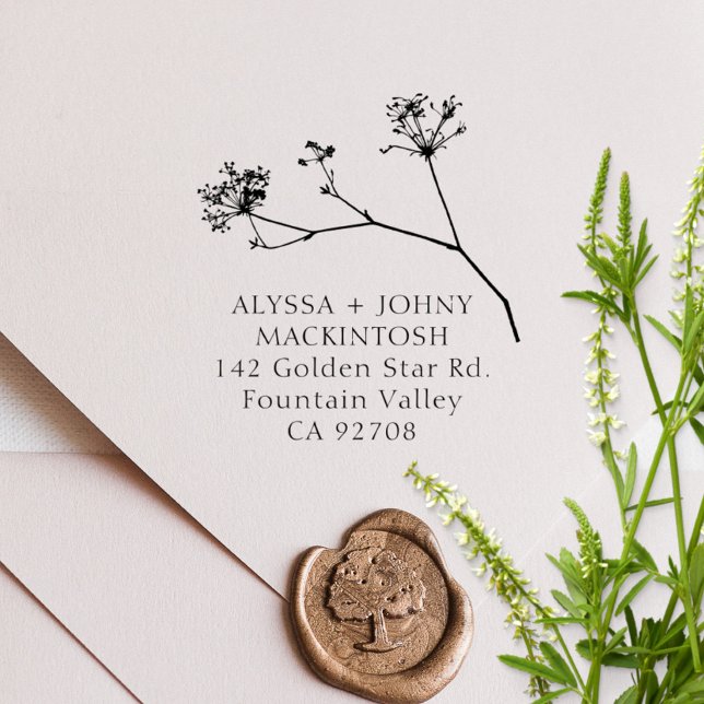 Simple Rustic Wildflowers Wedding Return Address Rubber Stamp (Creator Uploaded)