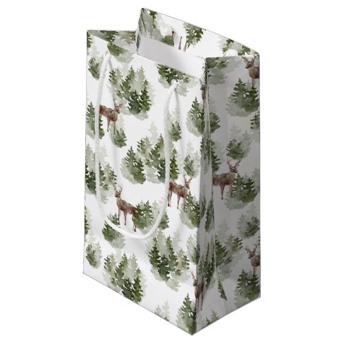 Simple Rustic Winter Forest Watercolor Christmas Small Gift Bag