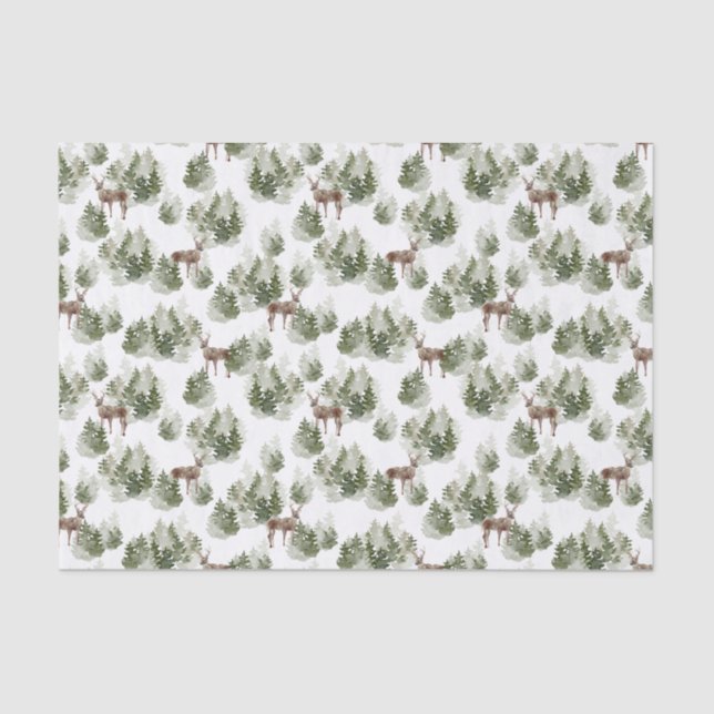 Simple Rustic Winter Forest Watercolor Christmas Tissue Paper (Front)