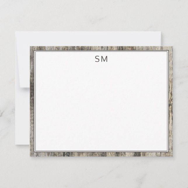 Simple Rustic Wood Border Monogram Initials   Note Card (Front)
