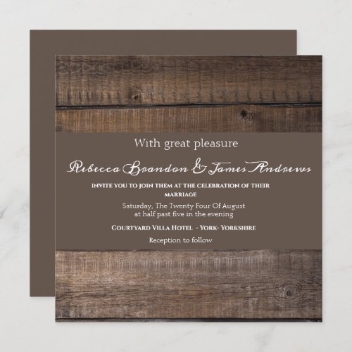 Simple Rustic Wood Calligraphy Wedding Invitation