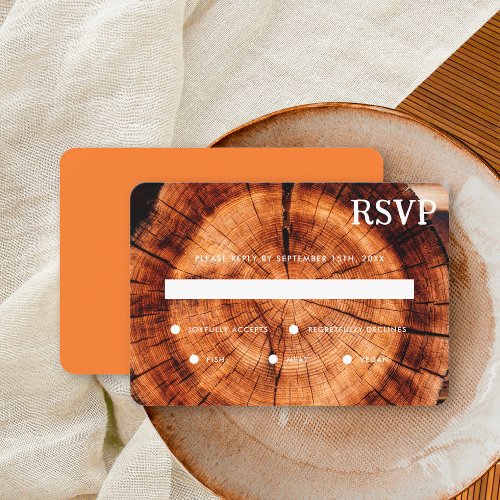 Simple Rustic Wood Cut Slice Wood Grain Wedding RSVP Card