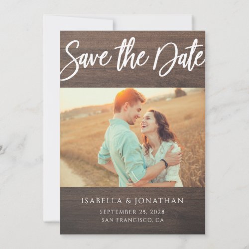 Simple Rustic Wood Grain Photo Save The Date Card