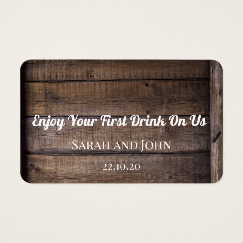 Simple Rustic Wood Wedding Drink Ticket