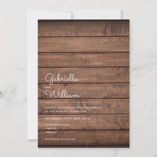 Simple Rustic Wood Wedding Invitation (Front)