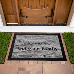 Simple rustic wooden Farmhouse Family name Grey Doormat