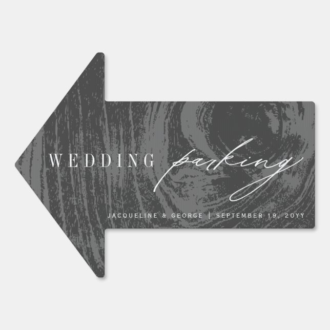 Simple Rustic Woodgrain Wedding Parking Arrow Sign (Front)