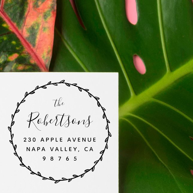 Simple Rustic Wreath & Family Name Return Address Rubber Stamp (Creator Uploaded)